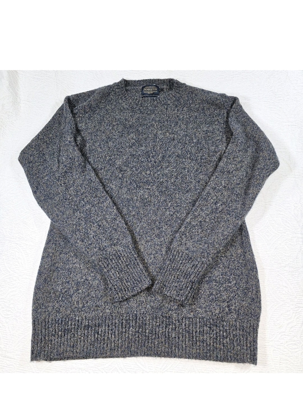 Pendleton Sweater Mens XXL Navy Gray Crewneck Long Sleeve Pullover Washable Wool